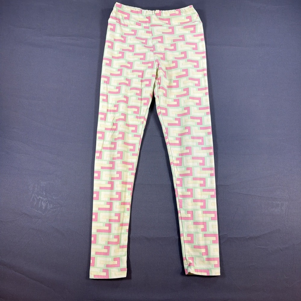 LuLaRoe Leggings Tween Size 7-14 Lime Green Pink Geometric Ankle Pants